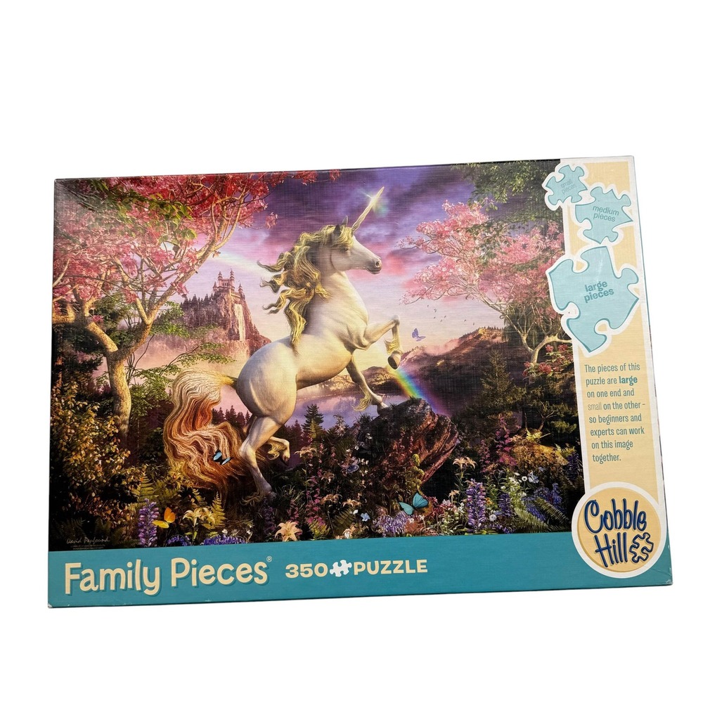 Cobble Hill Realm of the Unicorn 350 Pc Family Puzzle Penfound Sealed Pcs Bag